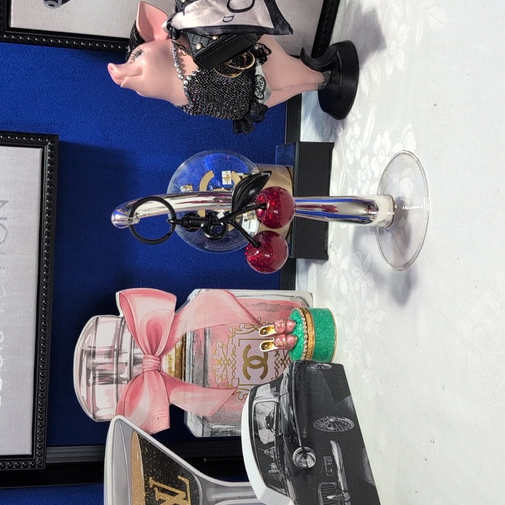 Glitter Cherry Bag Charm Key with ring Black Accents